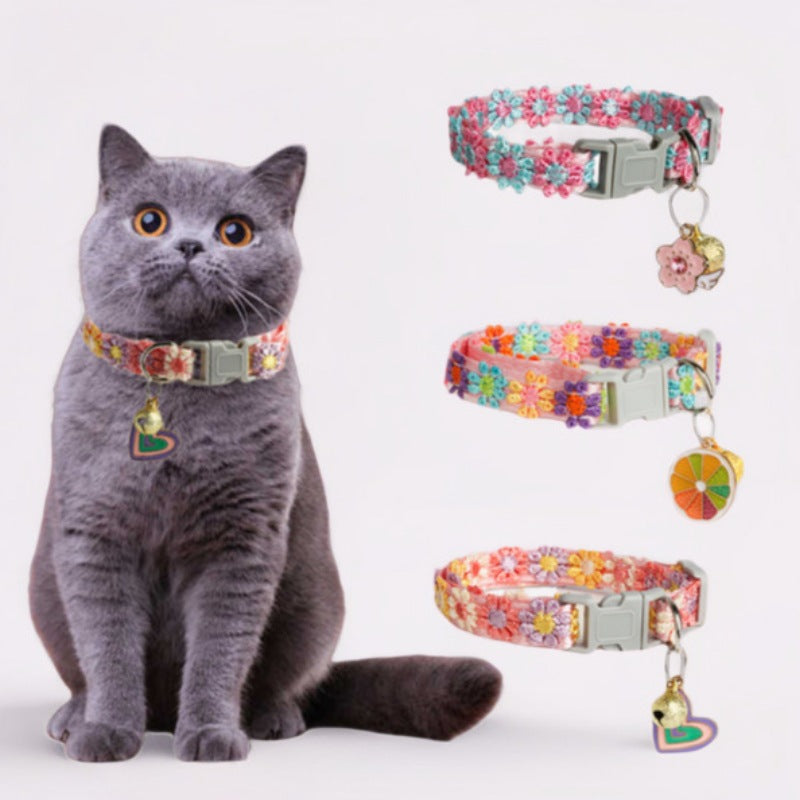 Pet Collar Cat Collar Lace Embroidery Dog Accessories With Bell Pet Accessories Neck Collar Collar